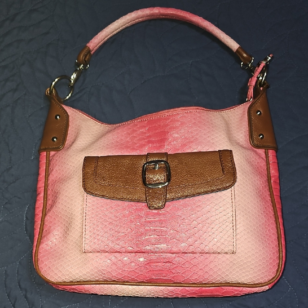 Sharif Pink and Brown Snakeskin Women's Handbag & Wristlet Great Condition 2-fer